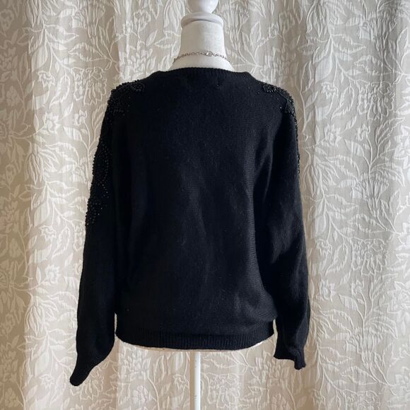 Vintage 80s Western Connection Black Beaded Sweater Dark Academia Art Deco Sz M - Picture 5 of 8